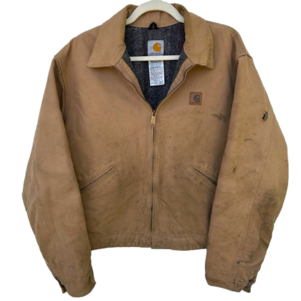Vintage 00s Carhartt Blanket Lined Detroit Jacket Coat Distressed Canvas Size L